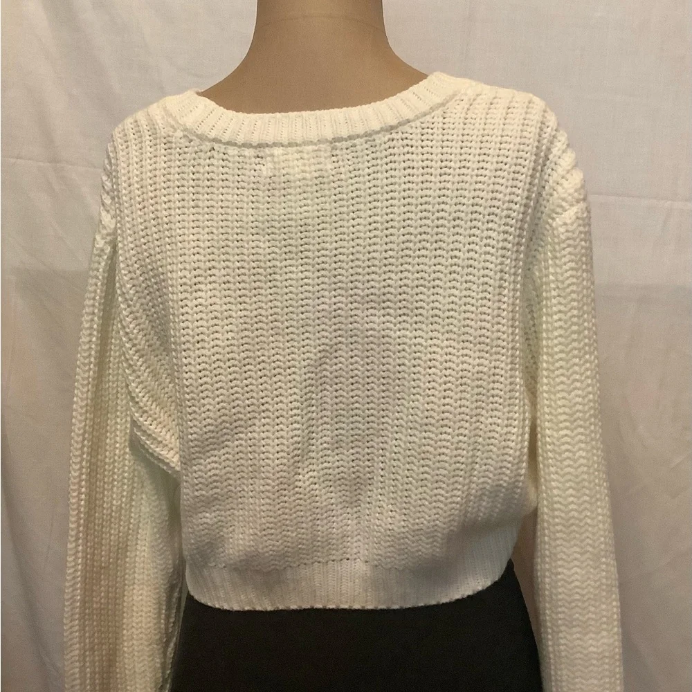 Coquette Women’s Full Tilt White Cropped Crew Neck Sweater - Picture 2 of 8
